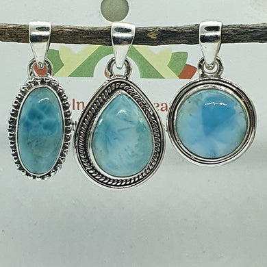 Larimar and Solid Sterling Silver Pendants